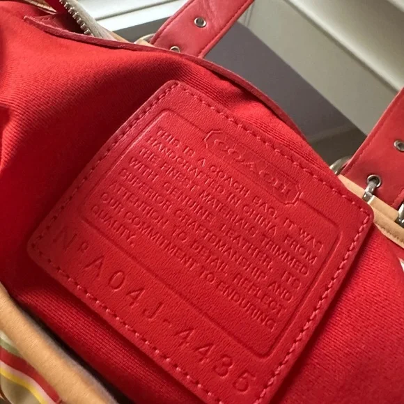 Coach Multicolored Tote Bag W/ Silver Buckles & Red Inside - Picture 9 of 13